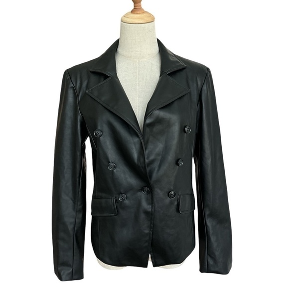 Evereve High Line Faux Vegan Leather Black Blazer Jacket Size Small - Picture 2 of 11